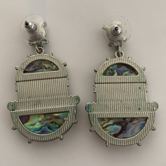 Turquoise color earrings w Rhinestones VTG Jangle earrings post back 2in long - Picture 7 of 8